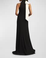 Image 3 of 5: Tadashi Shoji Sleeveless Mock-Neck Bow Crepe Gown