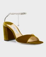 Image 5 of 6: Jimmy Choo Saeda Velvet Crystal Ankle-Strap Sandals