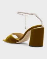 Image 3 of 6: Jimmy Choo Saeda Velvet Crystal Ankle-Strap Sandals