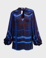 Image 1 of 6: Johanna Ortiz Crossed Cultures Check Long-Sleeve Knot Top