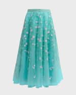 Image 2 of 6: Maison Common Heart Embroidered Tulle Midi Skirt