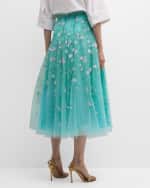 Image 4 of 6: Maison Common Heart Embroidered Tulle Midi Skirt