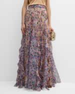 Image 1 of 6: Maison Common Organza Floral Print Maxi Skirt with Ruffle Detail