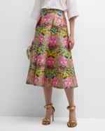 Image 2 of 6: Maison Common Face-Print Belted Midi A-Line Skirt