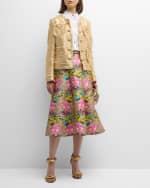 Image 5 of 6: Maison Common Face-Print Belted Midi A-Line Skirt