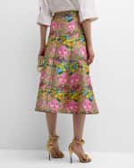 Image 4 of 6: Maison Common Face-Print Belted Midi A-Line Skirt