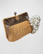 Image 3 of 3: Serpui Charlotte Pearly Straw Clutch Bag