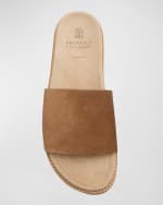 Image 5 of 5: Brunello Cucinelli Men's Suede Slide Sandals