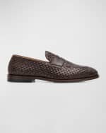 Image 1 of 5: Brunello Cucinelli Men's Woven Leather Penny Loafers