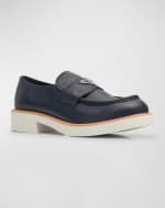 Image 4 of 5: Prada Men's Grained Deerskin Penny Loafers