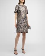 Image 2 of 6: Rickie Freeman for Teri Jon Beaded Metallic Jacquard Shift Dress