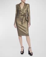 Image 1 of 2: Badgley Mischka Collection Split-Sleeve Metallic Scuba Midi Dress