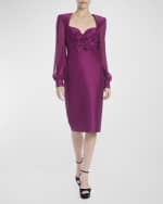 Image 1 of 2: Badgley Mischka Collection Illusion-Sleeve Sweetheart Mikado Midi Dress