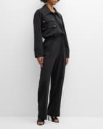Image 5 of 6: Co Wide-Collar Long-Sleeve Straight-Leg Flight Jumpsuit