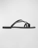 Image 1 of 6: THE ROW Link Leather Toe-Loop Slide Sandals