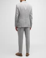 Image 5 of 6: Brunello Cucinelli Men's Linen Houndstooth Double-Breasted Suit