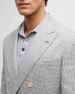 Image 4 of 6: Brunello Cucinelli Men's Linen Houndstooth Double-Breasted Suit