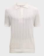 Image 1 of 6: Brunello Cucinelli Men's Cotton Ribbed Polo Shirt