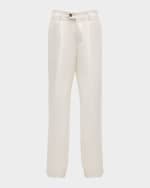 Image 1 of 6: Brunello Cucinelli Men's Linen Single-Pleat Pants