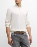 Image 3 of 6: Brunello Cucinelli Men's Ribbed Cotton Quarter-Zip Sweater