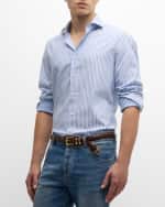 Image 3 of 6: Brunello Cucinelli Men's Oxford Stick Stripe Button-Down Shirt