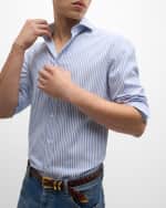 Image 4 of 6: Brunello Cucinelli Men's Oxford Stick Stripe Button-Down Shirt