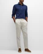 Image 5 of 6: Brunello Cucinelli Men's Cotton-Silk Long-Sleeve Polo Shirt