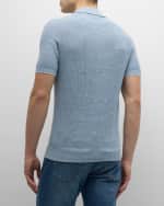 Image 3 of 6: Brunello Cucinelli Men's Cotton-Linen Melange Ribbed Polo Shirt