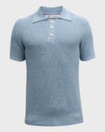 Image 1 of 6: Brunello Cucinelli Men's Cotton-Linen Melange Ribbed Polo Shirt