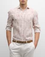 Image 3 of 6: Brunello Cucinelli Men's Linen Paisley-Print Sport Shirt