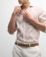 Image 4 of 6: Brunello Cucinelli Men's Linen Paisley-Print Sport Shirt