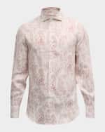 Image 1 of 6: Brunello Cucinelli Men's Linen Paisley-Print Sport Shirt