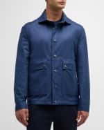 Image 2 of 6: Brunello Cucinelli Men's Linen-Silk Snap-Front Car Coat