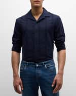 Image 2 of 6: Brunello Cucinelli Men's Seersucker Stripe Casual Button-Down Shirt