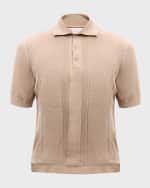 Image 2 of 6: Brunello Cucinelli Men's Ribbed Cotton Dress Polo Shirt