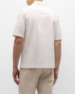 Image 3 of 6: Brunello Cucinelli Men's Cotton Tonal Tape-Effect Camp Shirt