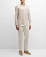 Image 2 of 6: Brunello Cucinelli Men's Linen Stripe Casual Button-Down Shirt