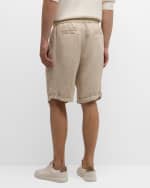 Image 3 of 5: Brunello Cucinelli Men's Linen Double-Pleated Drawstring Shorts