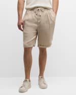 Image 1 of 5: Brunello Cucinelli Men's Linen Double-Pleated Drawstring Shorts