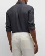 Image 5 of 6: Brunello Cucinelli Men's Linen Casual Button-Down Shirt