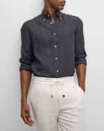 Image 3 of 6: Brunello Cucinelli Men's Linen Casual Button-Down Shirt