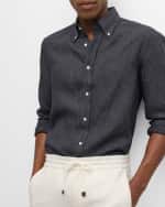 Image 4 of 6: Brunello Cucinelli Men's Linen Casual Button-Down Shirt