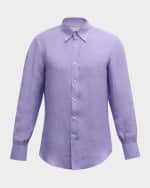 Image 1 of 6: Brunello Cucinelli Men's Linen Casual Button-Down Shirt