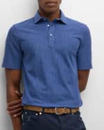 Image 4 of 6: Brunello Cucinelli Men's Cotton-Silk Textured Polo Shirt