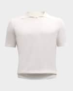Image 1 of 6: Brunello Cucinelli Men's Cotton Knit Johnny Collar Polo Shirt