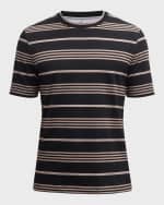Image 2 of 6: Brunello Cucinelli Men's Cotton Stripe Crewneck T-Shirt