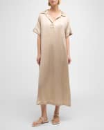 Image 2 of 6: Eleventy Short-Sleeve Silk Midi Shift Dress