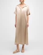 Image 5 of 6: Eleventy Short-Sleeve Silk Midi Shift Dress