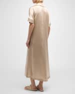 Image 3 of 6: Eleventy Short-Sleeve Silk Midi Shift Dress