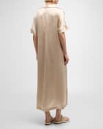 Image 4 of 6: Eleventy Short-Sleeve Silk Midi Shift Dress